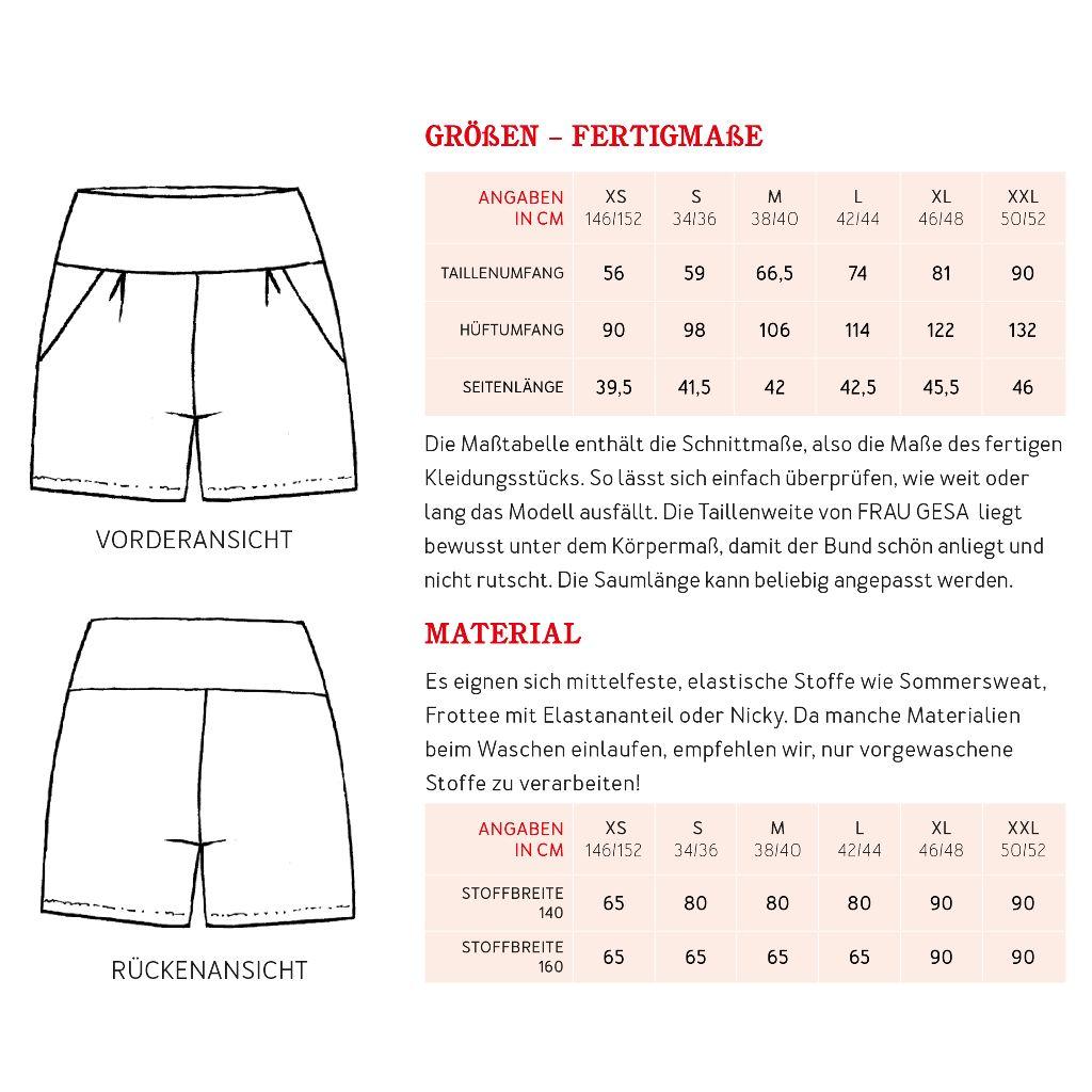 Papierschnittmuster Shorts Frau Gesa XS-XXL